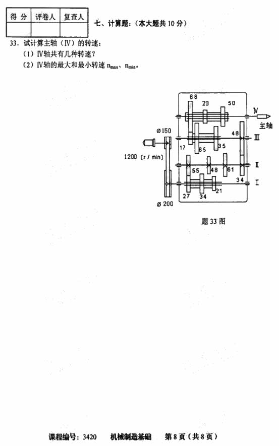 天津市2009年4月高等教育自学考试机械制造基础试卷(8) 天津市2009年4月高等教育自学考试机械制造基础试卷(8)