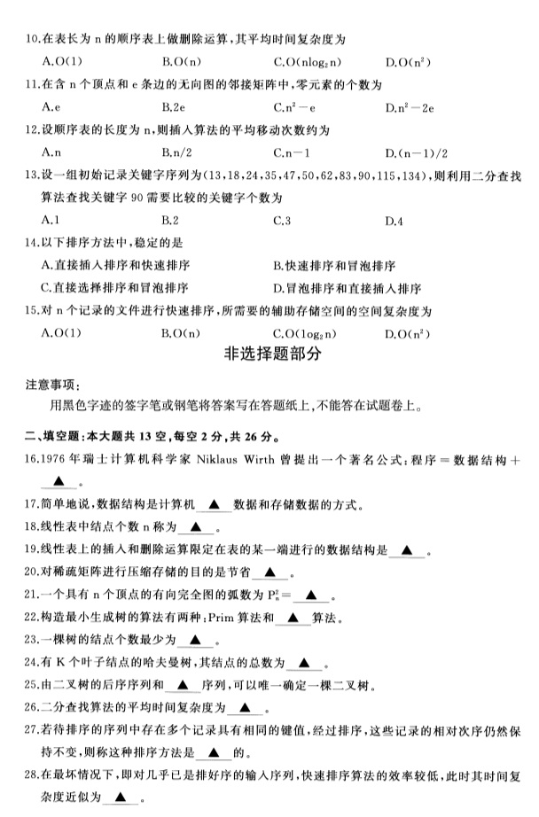 2019年4月自学考试数据结构导论(02142)真题(2)