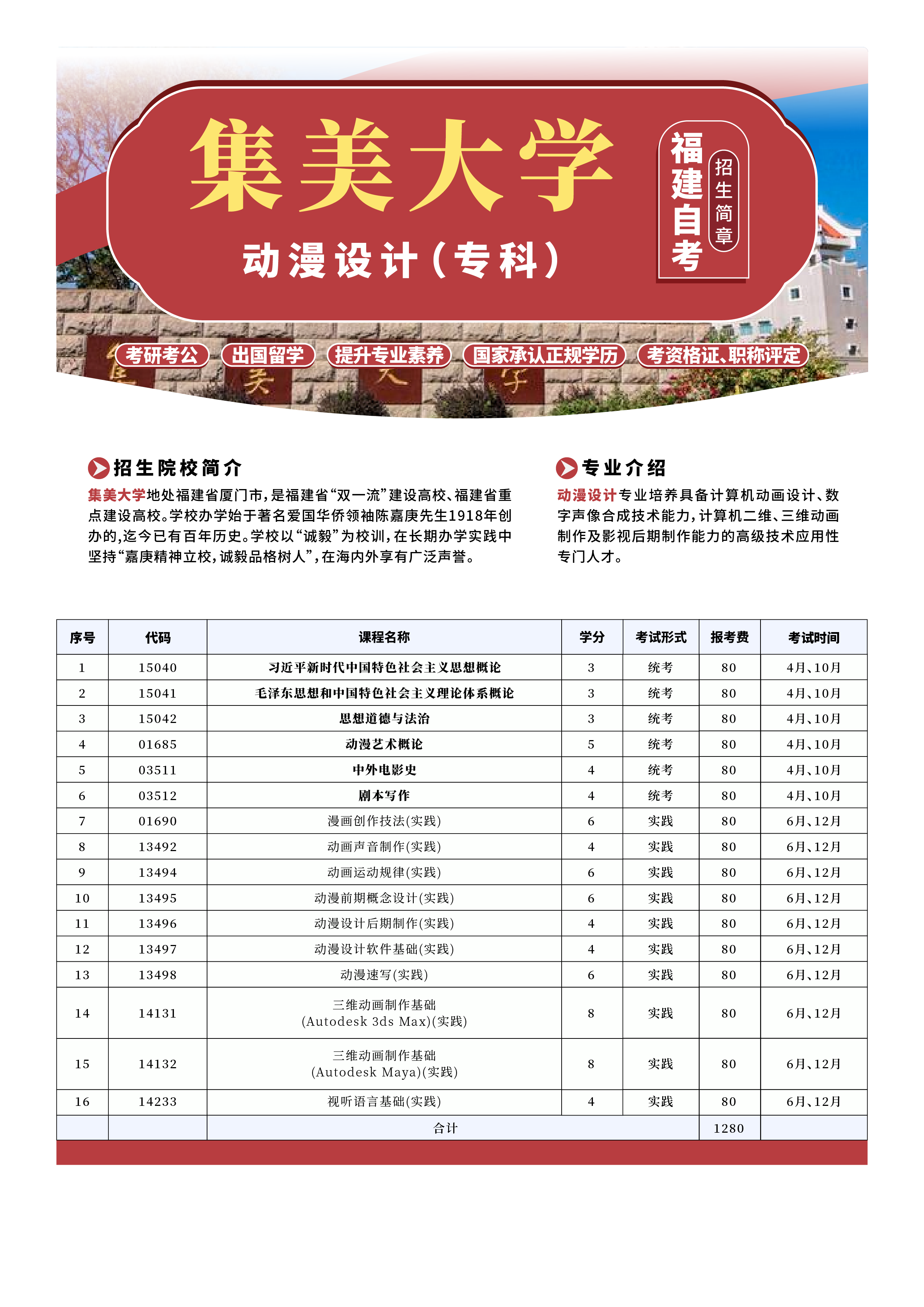 福建小自考2025年招生简章来啦!正在火热招生中!速来了解~(图22) 2025年集美大学小自考《动漫设计_专科》招生简章(图1)