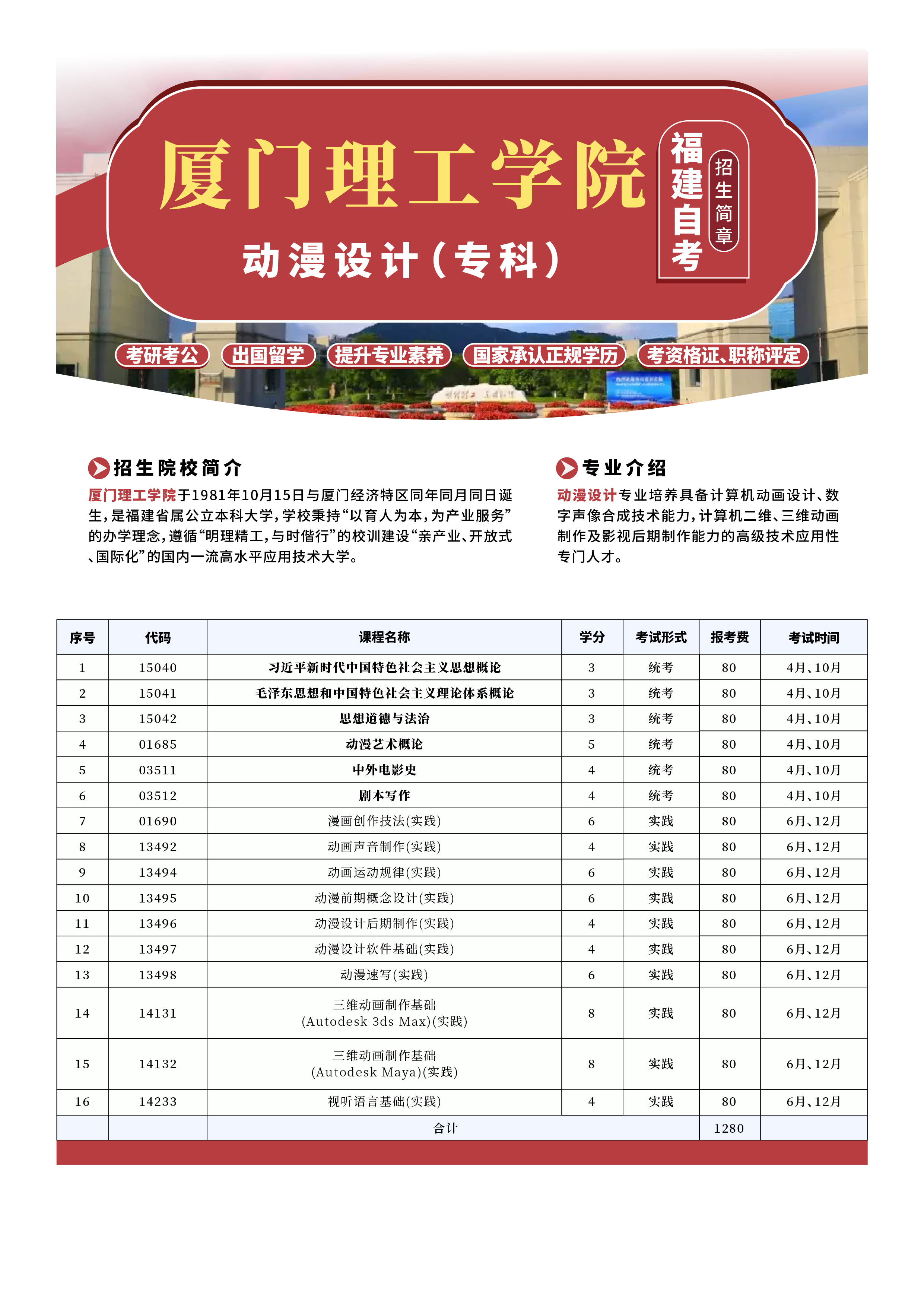 福建小自考2025年招生简章来啦!正在火热招生中!速来了解~(图23) 2025年厦门理工学院小自考《动漫设计_专科》招生简章(图1)