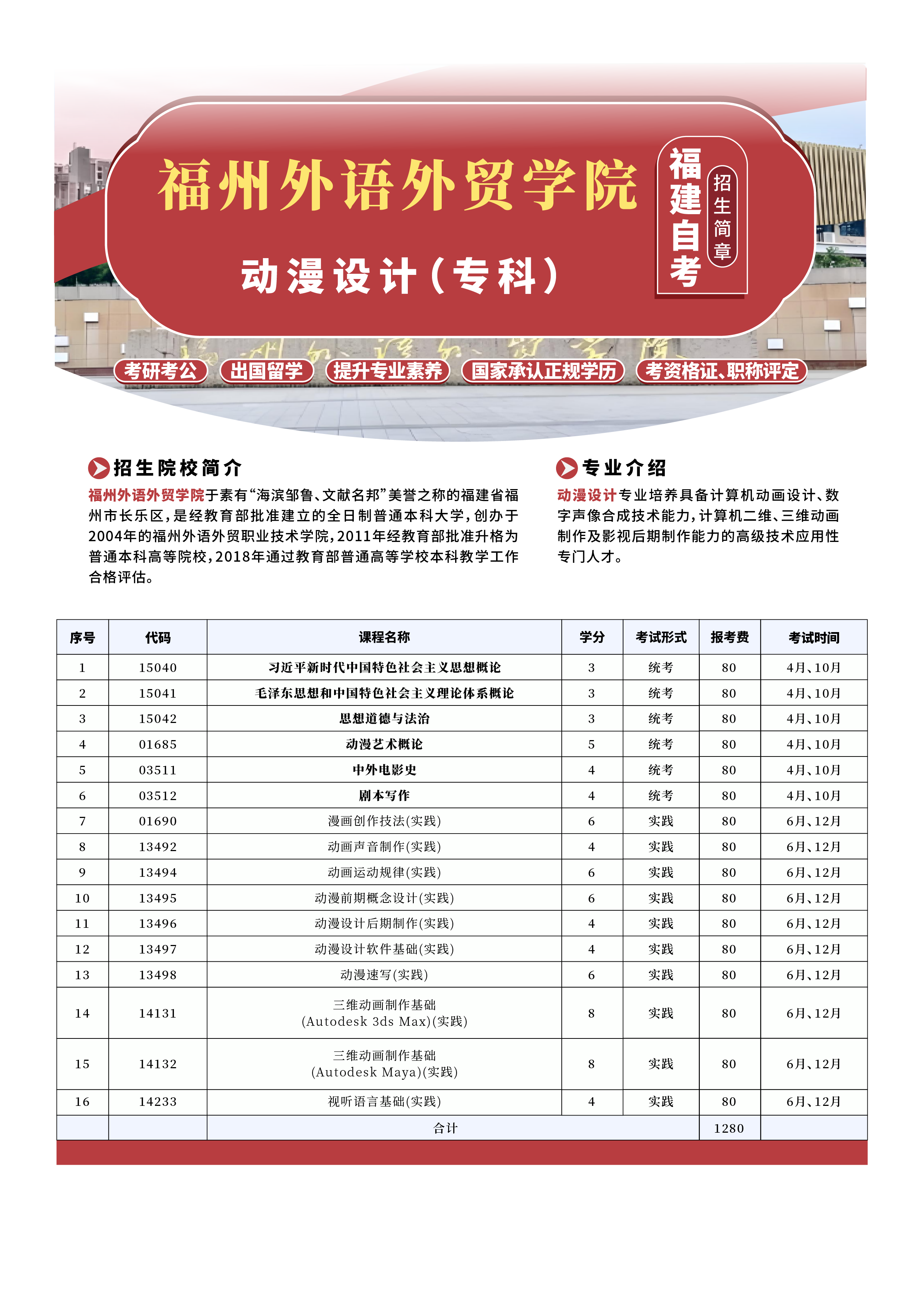 福建小自考2025年招生简章来啦!正在火热招生中!速来了解~(图25) 2025年福州外语外贸学院小自考《动漫设计_专科》招生简章(图1)