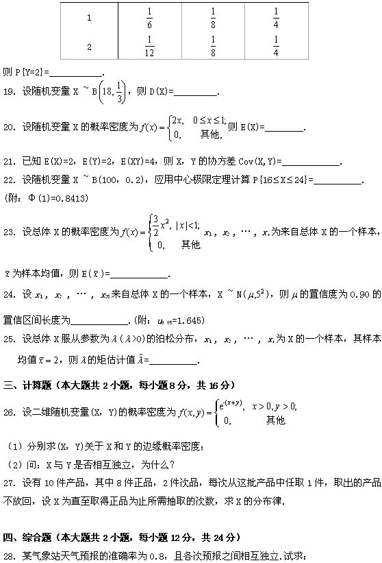 全国2009年4月高等教育自学考试概率论与数理统计(5)