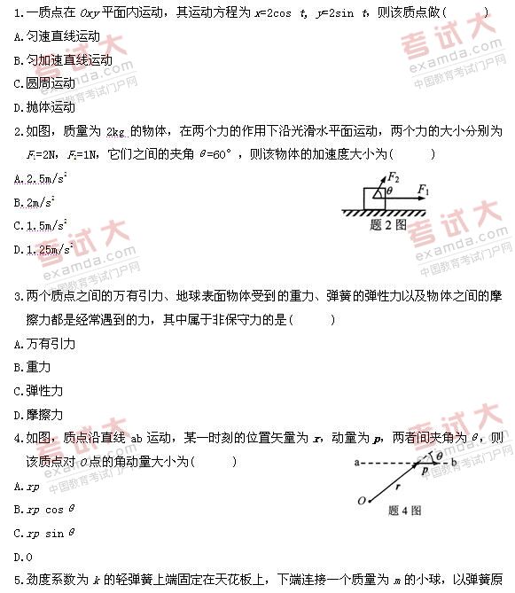 全国2010年10月高等教育自学考试物理(工)试题(1) 全国2010年10月高等教育自学考试物理(工)试题(1)