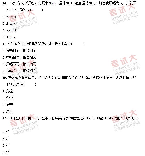 全国2010年10月高等教育自学考试物理(工)试题(6) 全国2010年10月高等教育自学考试物理(工)试题(6)