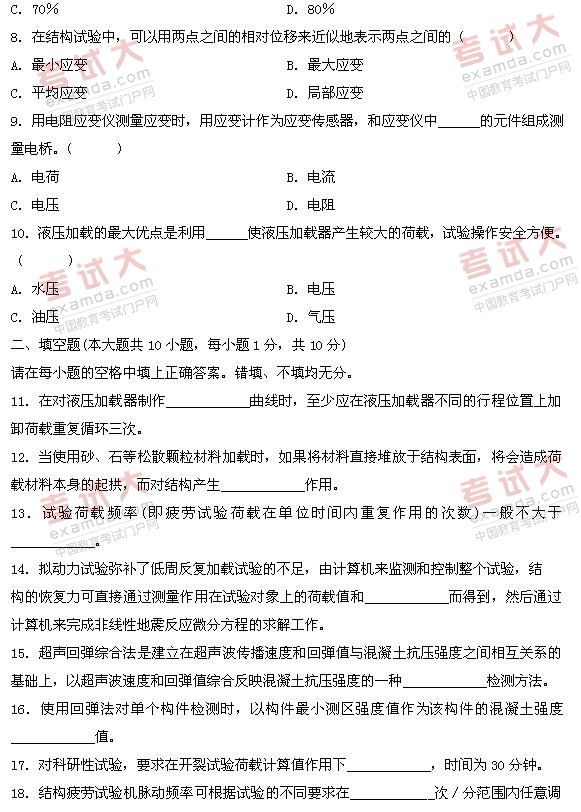 全国2011年1月高等教育自学考试建筑结构试验试题(2) 全国2011年1月高等教育自学考试建筑结构试验试题(2)