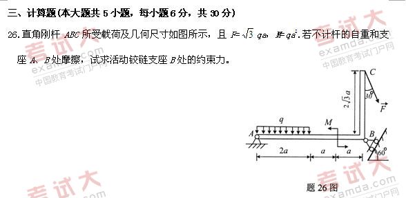 全国2010年10月高等教育自学考试工程力学(一)试题(5) 全国2010年10月高等教育自学考试工程力学(一)试题(5)