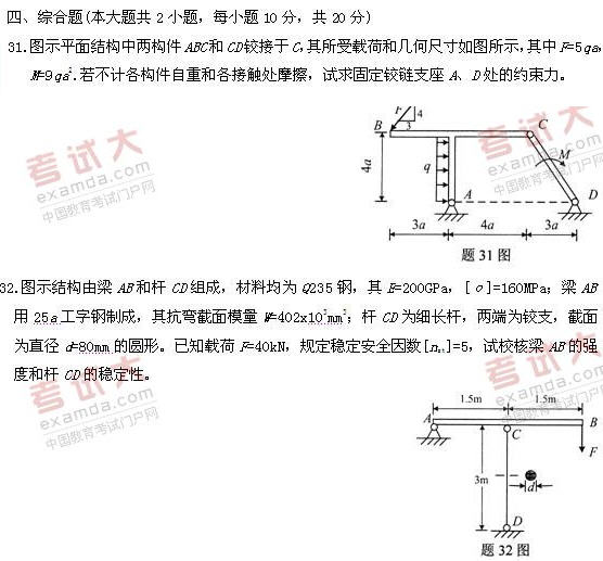 全国2010年10月高等教育自学考试工程力学(一)试题(7) 全国2010年10月高等教育自学考试工程力学(一)试题(7)