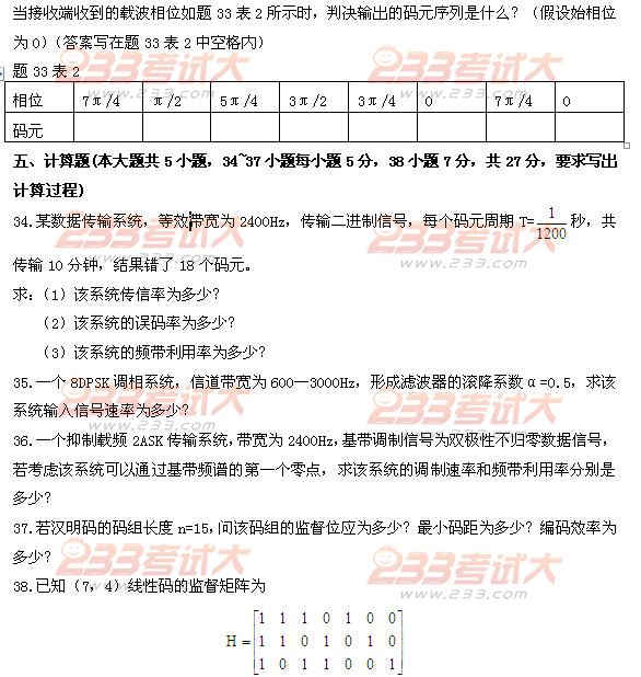 全国2011年4月高等教育自学考试数据通信原理试题(5) 全国2011年4月高等教育自学考试数据通信原理试题(5)